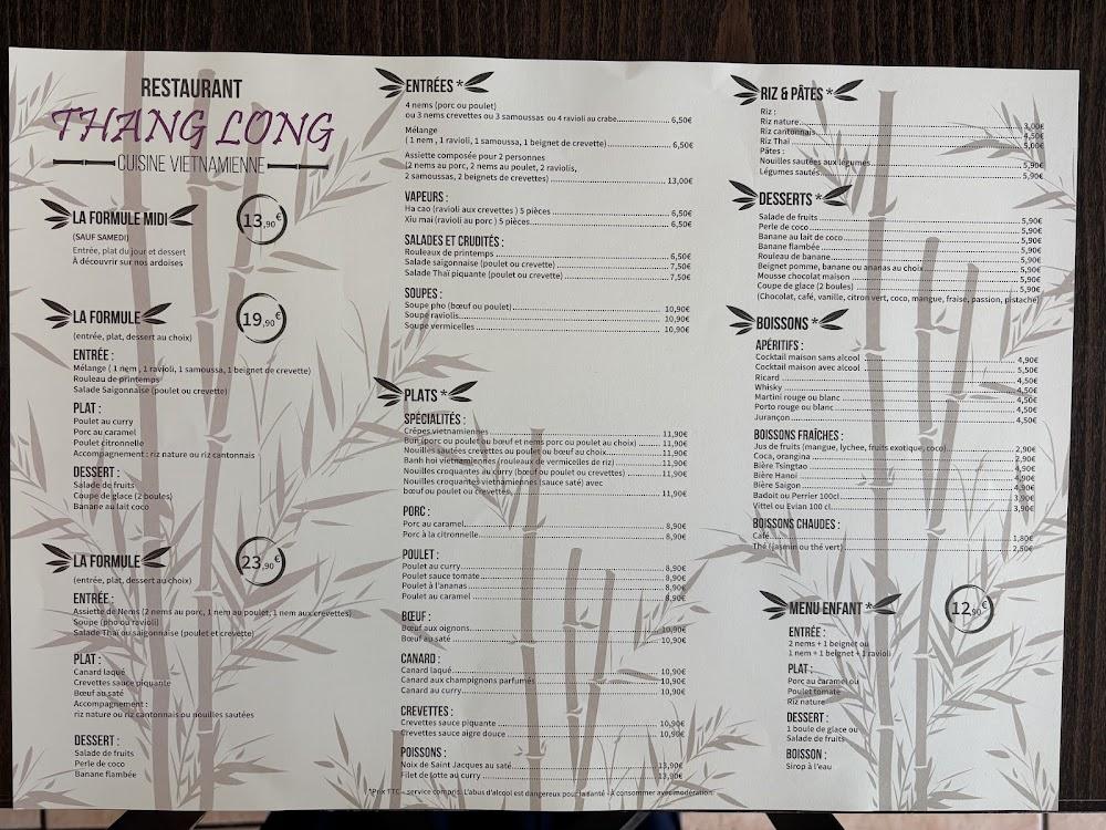 Thang Long Restaurant - Menu Image 1